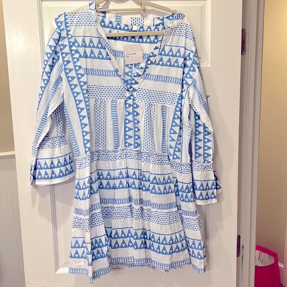 Tuckernuck Blue and White Geometric Swim Coverup